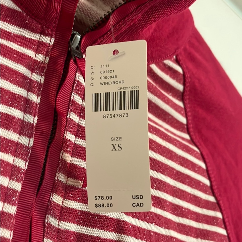 NWT Anthropologie (Pilcro) pink and White Striped Quarter-Zip Pullover, cropped - Picture 2 of 4